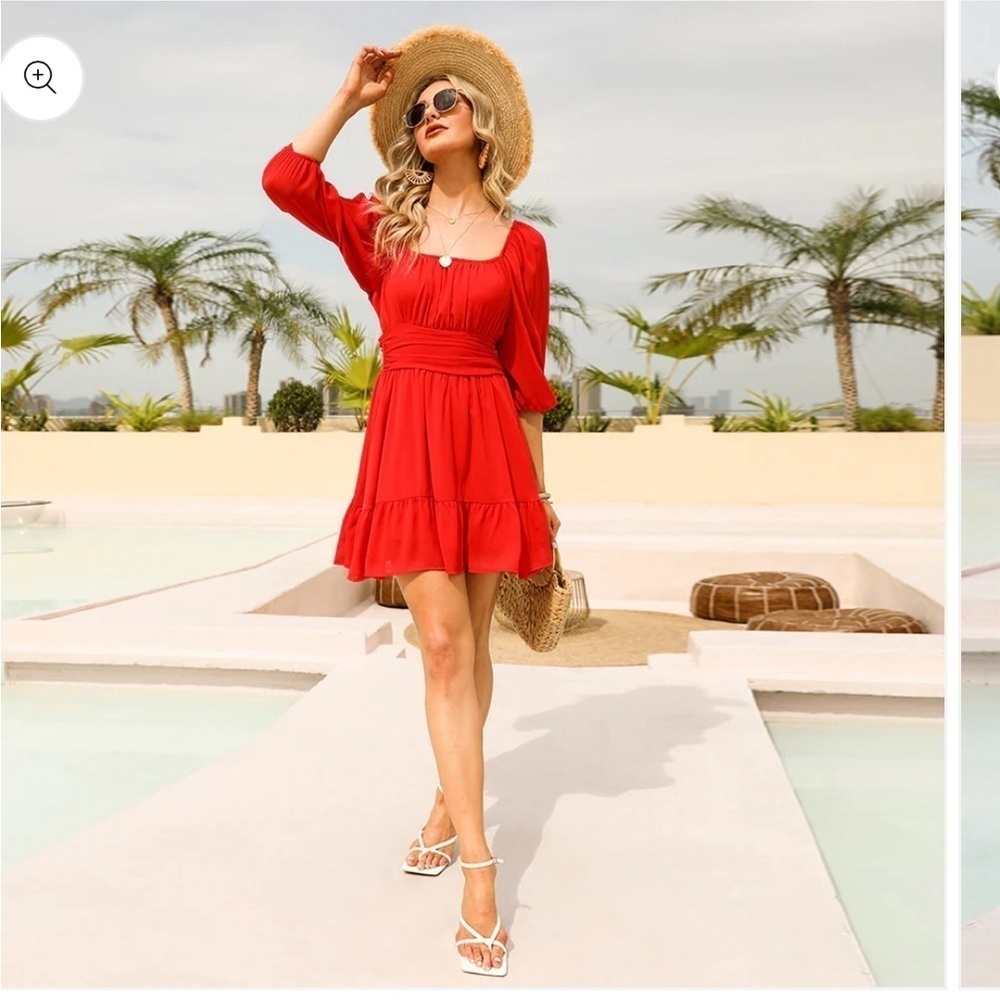 NWT EXLURA Ruffled Off Shoulder  Burnt Orange Vintage Mini Dress Size Small